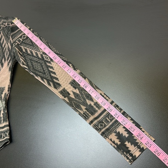 Nylon Apparel Southwest Aztec Print Mesh Sheer Bodysuit Mock Neck Medium - Picture 9 of 12